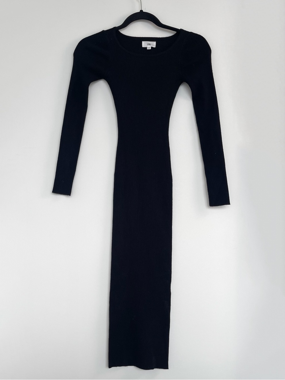 LPA Auburn Sweater Dress in Black Long Sleeve Ribbed Knit Fabric Size XXS